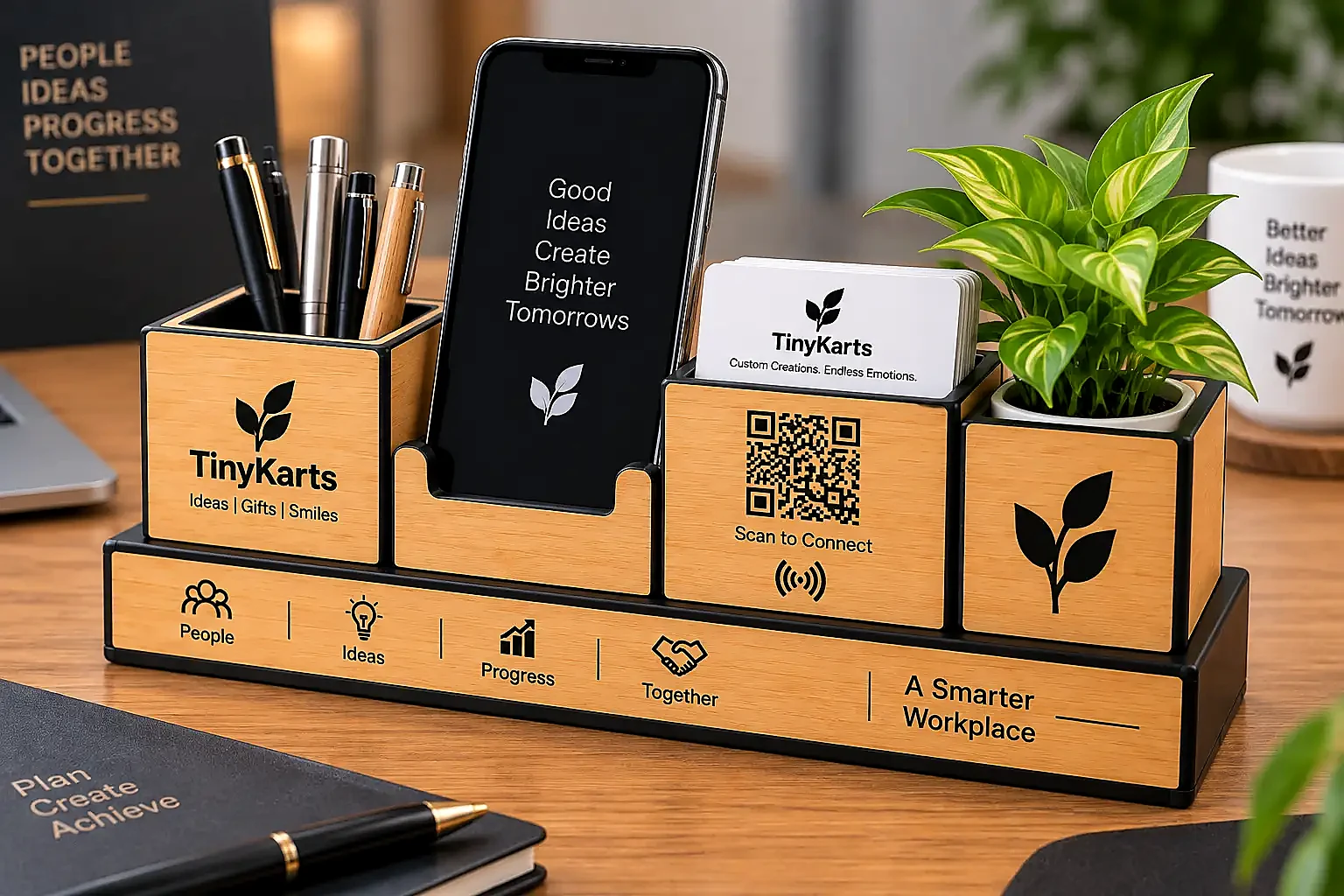 Corporate Plant Pen Mobile QR Desk Organizer