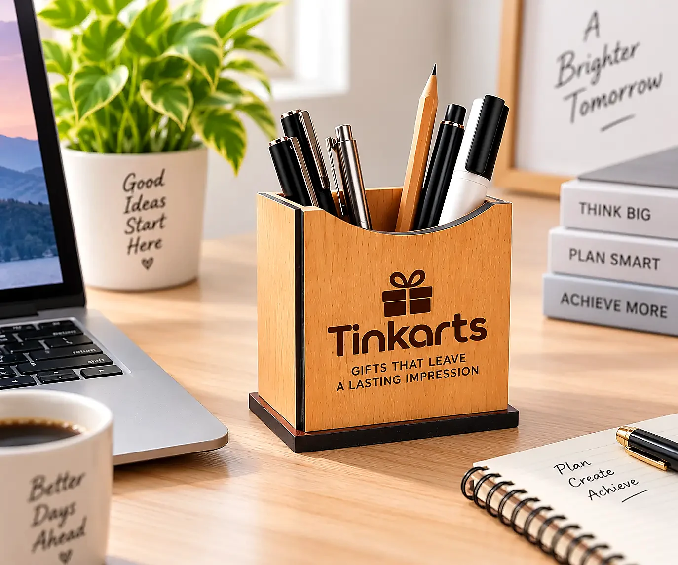 Corporate Wooden Desk Pen Stand