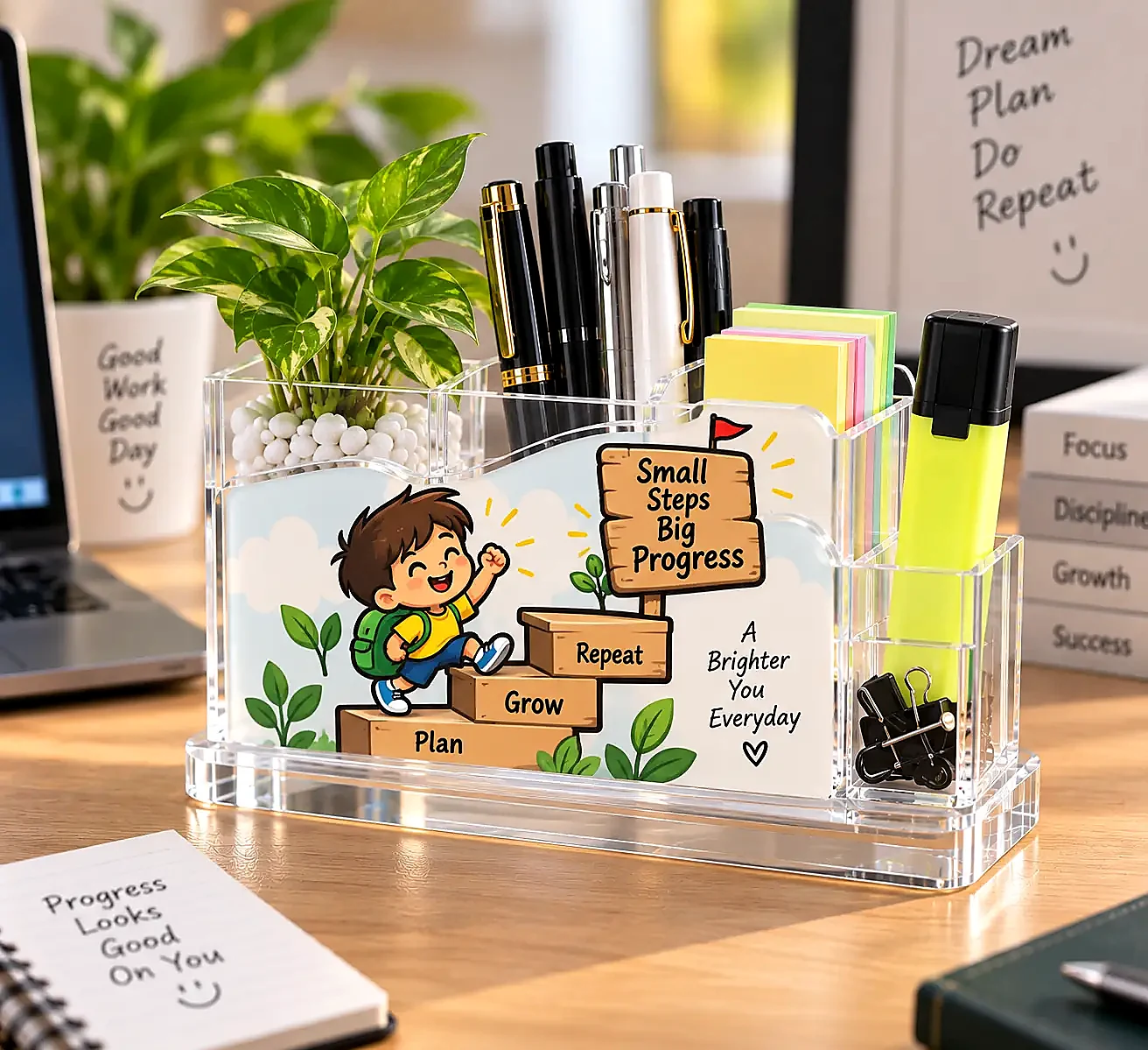 Custom Acrylic Pen Stand with Logo & Personalized Text – Elegant Desk Organizer